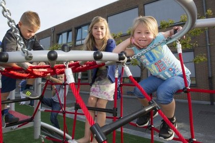 children playing on playground net